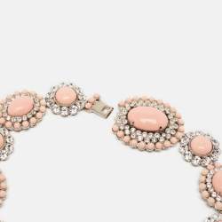 Miu Miu  Pink Composite Crystal Embellished Silver Tone Floral Choker Necklace