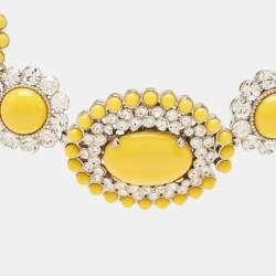 Pre Owned Miu Miu Yellow Composite Crystal Embellished SIlver Tone Floral Choker Necklace