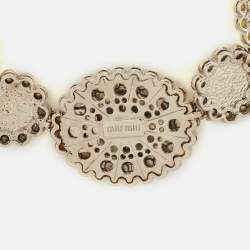 Pre Owned Miu Miu Yellow Composite Crystal Embellished SIlver Tone Floral Choker Necklace