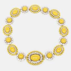 Pre Owned Miu Miu Yellow Composite Crystal Embellished SIlver Tone Floral Choker Necklace