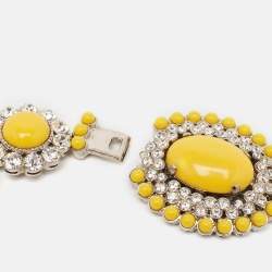 Pre Owned Miu Miu Yellow Composite Crystal Embellished SIlver Tone Floral Choker Necklace