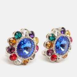  Miu Miu Rebels Crystals Silver Tone Clip On Earrings
