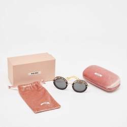 Miu Miu Black/Yellow Leopard Print SMU08R Round Sunglasses