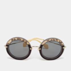 Miu Miu Black/Yellow Leopard Print SMU08R Round Sunglasses