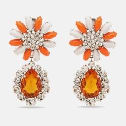 Miu Miu Daisy Composite Crystals Silver Tone Drop Earrings