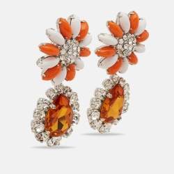 Miu Miu Daisy Composite Crystals Silver Tone Drop Earrings