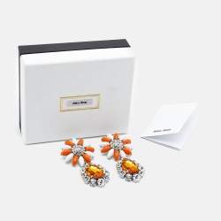 Miu Miu Daisy Composite Crystals Silver Tone Drop Earrings