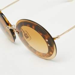 Miu Miu Gold Tone/Brown Gradient SMU10R Round Sunglasses