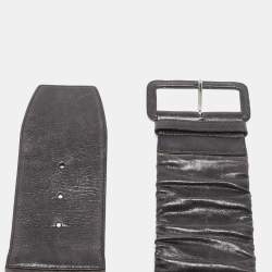 Miu Miu Grey Pleated Leather Waist Belt 75CM
