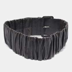Miu Miu Grey Pleated Leather Waist Belt 75CM