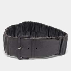 Miu Miu Grey Pleated Leather Waist Belt 75CM