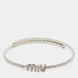 Miu Miu Crystal Silver Tone Adjustable Choker Necklace