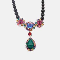 Miu Miu  Multi Color Crystals Beads Silver Tone Necklace