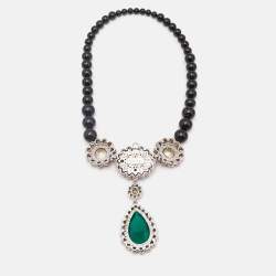 Miu Miu  Multi Color Crystals Beads Silver Tone Necklace