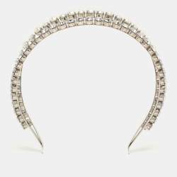 Miu Miu Silver Faux Pearl and Crystal Embellished Double Headband