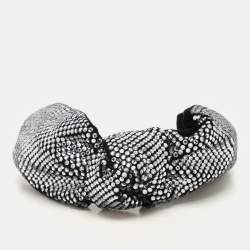 Miu Miu Black Crystal Embellished Velvet Rigid Headband