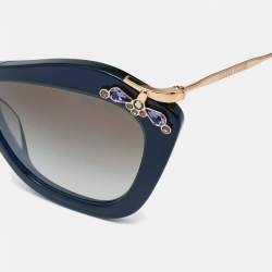 Miu Miu Navy Blue/Grey Gradient SMU 03P Crystals Cat Eye Sunglasses
