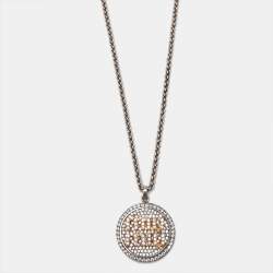 Miu Miu Crystals Two Tone Pendant Necklace