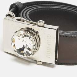 Miu Miu Black Leather Crystal Buckle Belt 80 CM