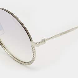 Miu Miu Beige/White Gradient Crystals Embellished Round Sunglasses