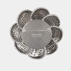 Miu Miu Floral Faux Pearl Crystal Silver Tone Brooch