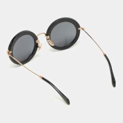 Miu Miu Black/Gold SMU 13N Round Sunglasses
