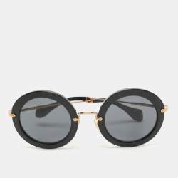 Miu Miu Black/Gold SMU 13N Round Sunglasses