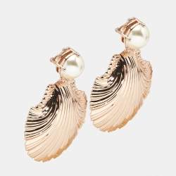 Miu Miu Shell Faux Pearl Rose Gold Tone Earrings