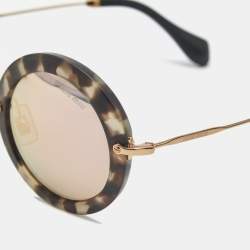 Pre Owned Miu Miu Black Mirrored SMU 13N Round Sunglasses