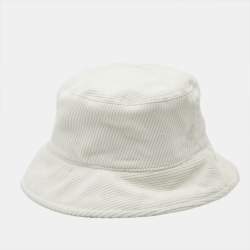 Pre Owned Miu Miu White Logo Corduroy Bucket Hat L