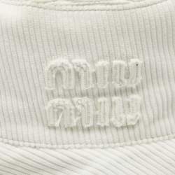 Pre Owned Miu Miu White Logo Corduroy Bucket Hat L