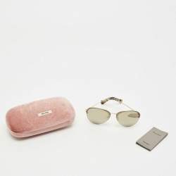 Pre Owned Miu Miu Gold Mirrored SMU 53P Aviator Sunglasses