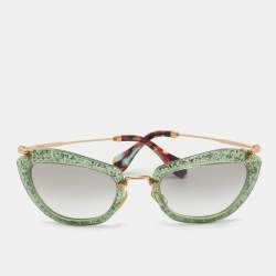Pre Owned Miu Miu Green Glitter/Gradient SMU10N Cat-Eye Sunglasses