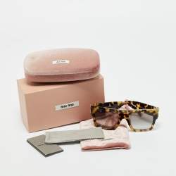 Pre Owned Miu Miu Tortoise Brown/Black Gradient Logo Square Sunglasses