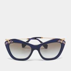 Pre Owned Miu Miu Blue/Brown Gradient SMU 03P Crystal Cat Eye Sunglasses