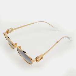 Pre Owned Miu Miu Grey/Gold Tone Gradient SMU 54Z Logo Oval Sunglasses
