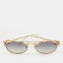 Pre Owned Miu Miu Grey/Gold Tone Gradient SMU 54Z Logo Oval Sunglasses