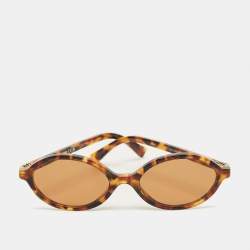 Pre Owned Miu Miu Tortoiseshell Brown Logo Oval Sunglasses