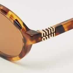 Pre Owned Miu Miu Tortoiseshell Brown Logo Oval Sunglasses