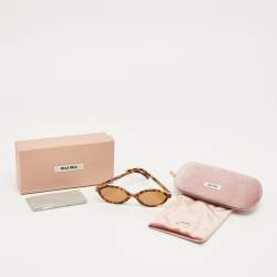 Pre Owned Miu Miu Tortoiseshell Brown Logo Oval Sunglasses