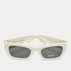 Pre Owned Miu Miu White/Black SMU09W Rectangle Sunglasses