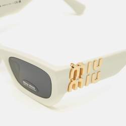 Pre Owned Miu Miu White/Black SMU09W Rectangle Sunglasses