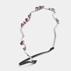 Pre Owned Miu Miu Red Crystals Silver Tone Head Band
