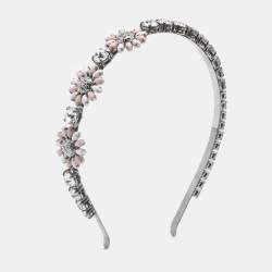 Pre Owned Miu Miu Resin Crystals Silver Tone Head Band