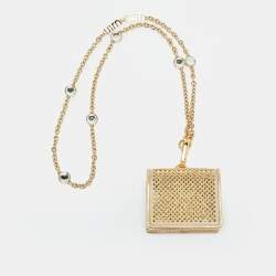 Pre Owned Miu Miu Crystal Embellished Airpod Pro Case Chain Gold Leather