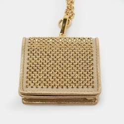 Pre Owned Miu Miu Crystal Embellished Airpod Pro Case Chain Gold Leather