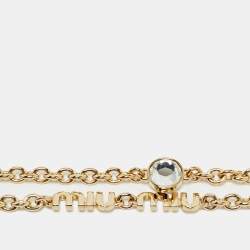 Pre Owned Miu Miu Crystal Embellished Airpod Pro Case Chain Gold Leather