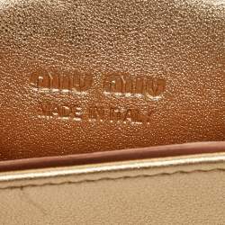 Pre Owned Miu Miu Crystal Embellished Airpod Pro Case Chain Gold Leather