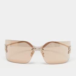 Pre Owned Miu Miu Beige/Gold Tone SMU 54Y Runaway Rectangle Sunglasses