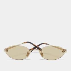 Pre Owned Miu Miu Light Brown/Gold Tone SMU A54 Logo Rimless Oval Sunglasses